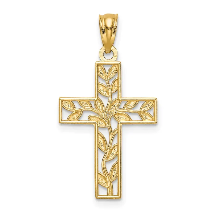 Necklaces 14K Leaf Cross Pendant TreasureFineJewelers