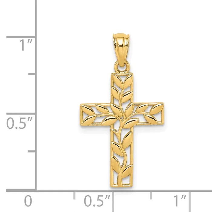 Necklaces 14K Leaf Cross Pendant TreasureFineJewelers