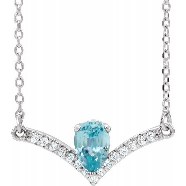 Necklaces 14K White Blue Zircon 06 CTW Diamond 18 Necklace TreasureFineJewelers Necklaces 14K White Blue Zircon 06 CTW Diamond 18 Necklace TreasureFineJewelers