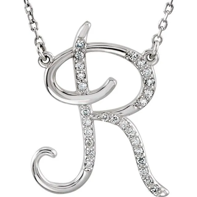 Necklaces 14K White Gold 110 CTW Natural Diamond Initial R 16 Necklace TreasureFineJewelers Necklaces 14K White Gold 110 CTW Natural Diamond Initial R 16 Necklace TreasureFineJewelers