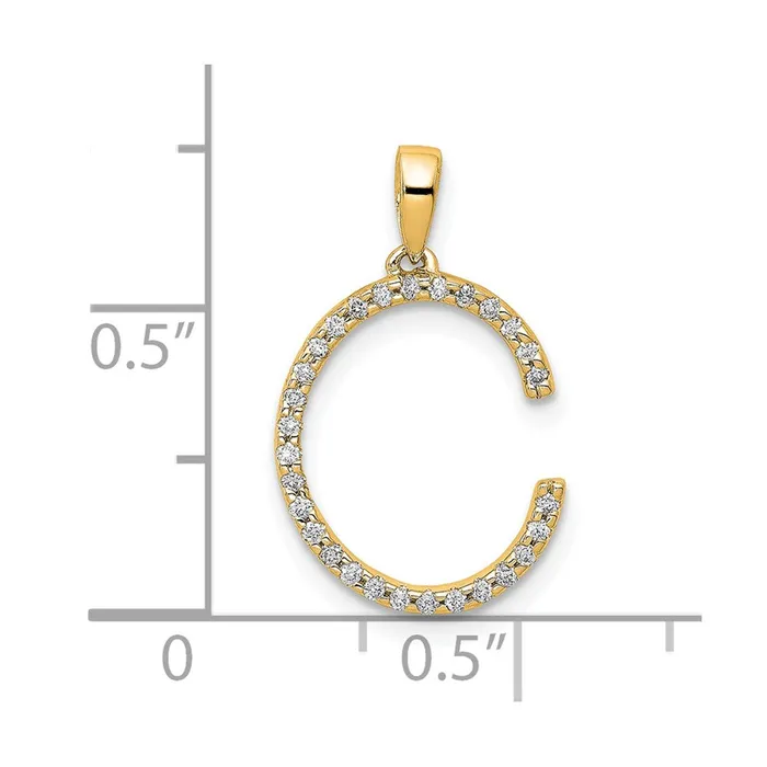 Necklaces 14k Yellow Gold Diamond Letter C Initial Pendant TreasureFineJewelers