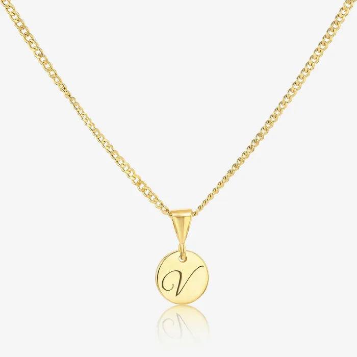 Necklaces Ema Jewels V Initial Cursive Engraved Pendant Necklace 14K 925 Gold Vermeil Necklaces Ema Jewels V Initial Cursive Engraved Pendant Necklace 14K 925 Gold Vermeil
