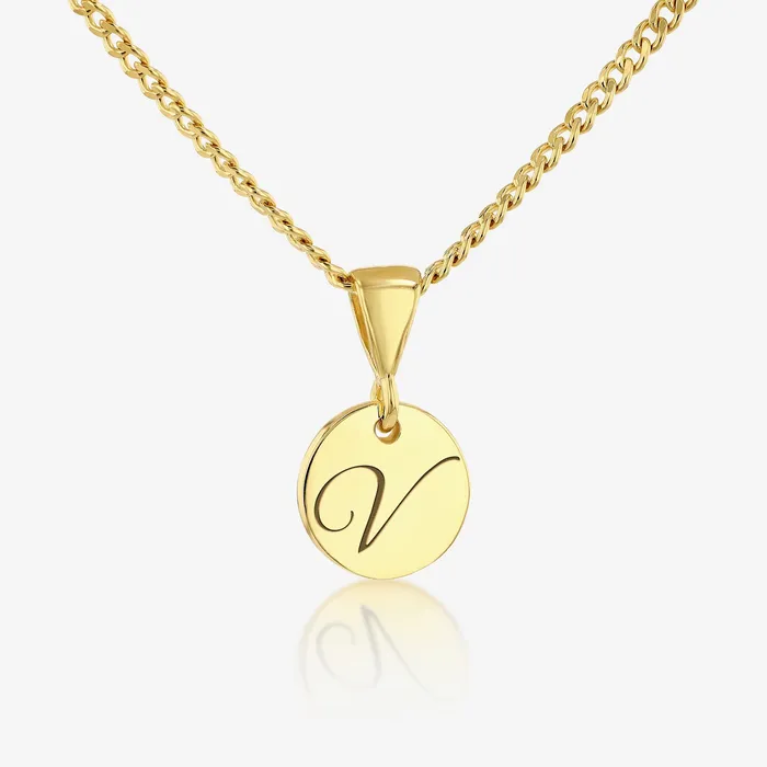 Necklaces Ema Jewels V Initial Cursive Engraved Pendant Necklace 14K 925 Gold Vermeil
