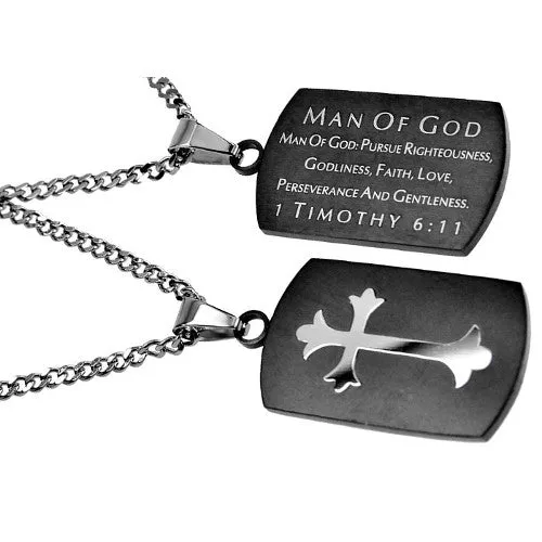 Necklaces North Arrow Shop Christian Dog Tag Man of God Bible Quote Necklace with Stainless Steel Curb Chain Necklaces North Arrow Shop Christian Dog Tag Man of God Bible Quote Necklace with Stainless Steel Curb Chain