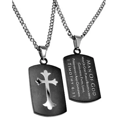 Necklaces North Arrow Shop Christian Dog Tag Man of God Bible Quote Necklace with Stainless Steel Curb Chain Necklaces North Arrow Shop Christian Dog Tag Man of God Bible Quote Necklace with Stainless Steel Curb Chain