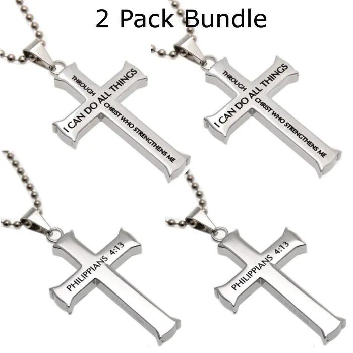 Necklaces North Arrow Shop Philippians 413 Jewelry Cross Necklace STRENGTH Bible Verse Stainless Steel with Ball Chain 2 Pack Bundle Necklaces North Arrow Shop Philippians 413 Jewelry Cross Necklace STRENGTH Bible Verse Stainless Steel with Ball Chain 2 Pack Bundle