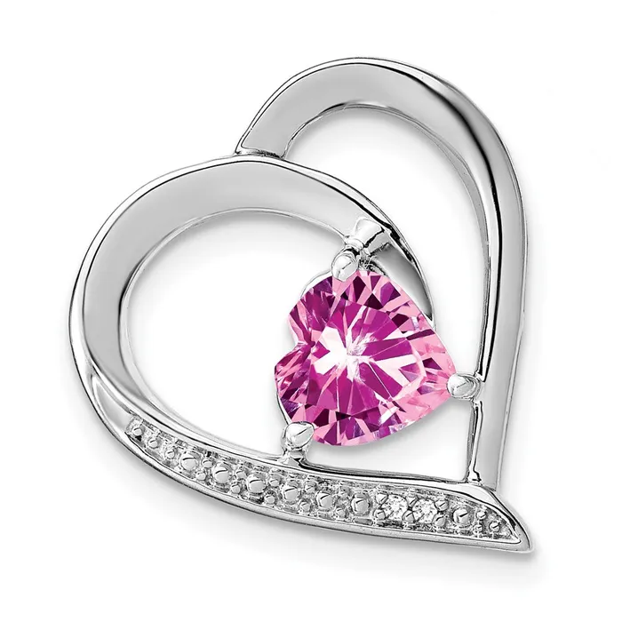 Necklaces Sterling Silver Created Pink Sapphire and Diamond Pendant TreasureFineJewelers Necklaces Sterling Silver Created Pink Sapphire and Diamond Pendant TreasureFineJewelers