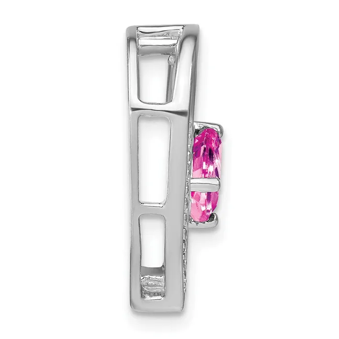 Necklaces Sterling Silver Created Pink Sapphire and Diamond Pendant TreasureFineJewelers