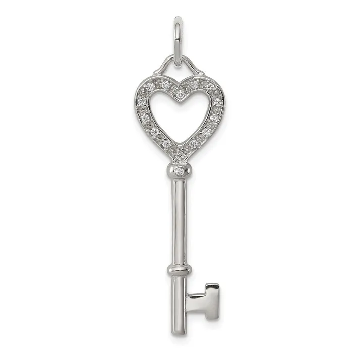 Necklaces Sterling Silver CZ Heart Key Pendant TreasureFineJewelers