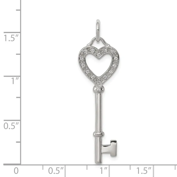 Necklaces Sterling Silver CZ Heart Key Pendant TreasureFineJewelers