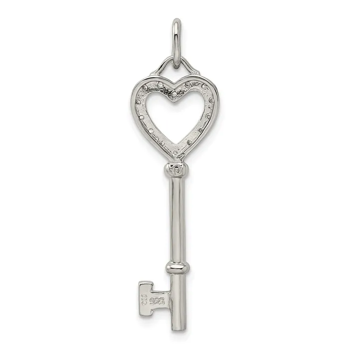 Necklaces Sterling Silver CZ Heart Key Pendant TreasureFineJewelers