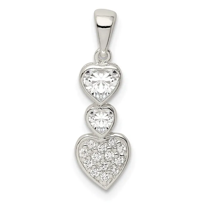 Necklaces Sterling Silver CZ Hearts Pendant TreasureFineJewelers