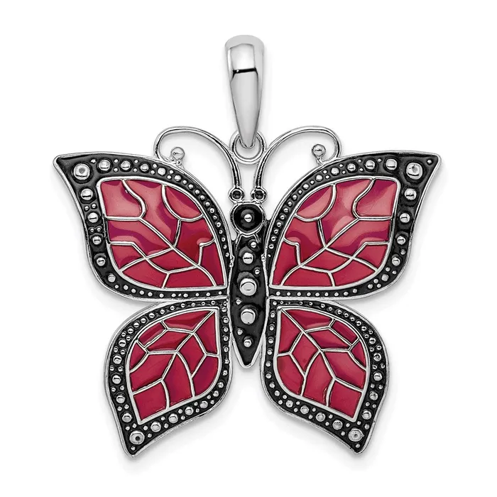 Necklaces Sterling Silver Polished Enameled Purple Butterfly Pendant TreasureFineJewelers Necklaces Sterling Silver Polished Enameled Purple Butterfly Pendant TreasureFineJewelers