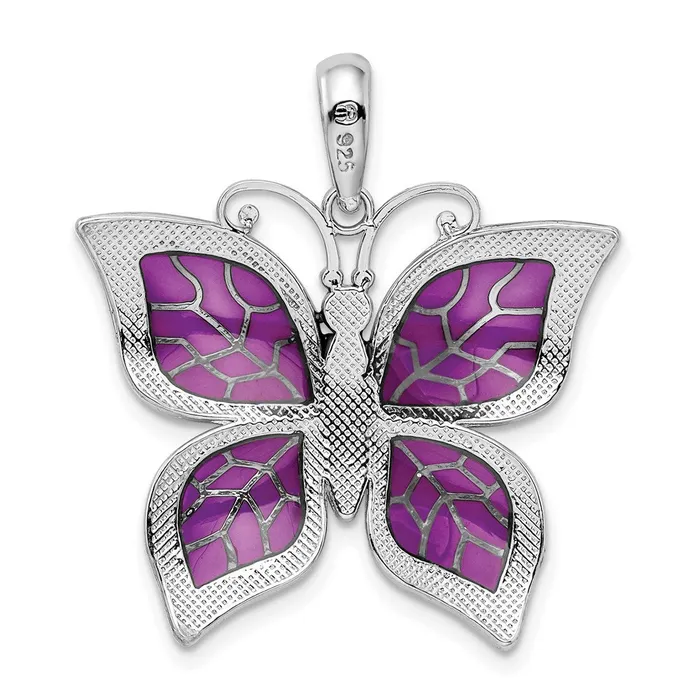 Necklaces Sterling Silver Polished Enameled Purple Butterfly Pendant TreasureFineJewelers