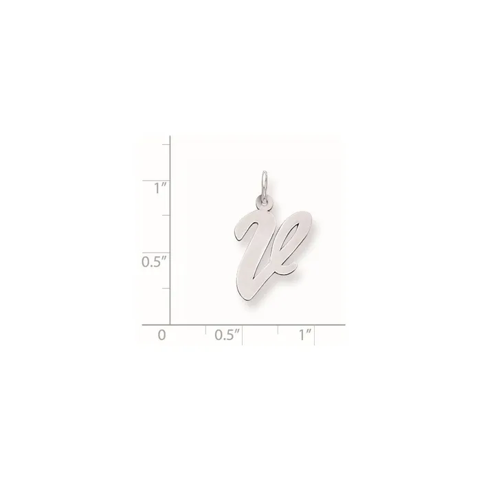 Necklaces Sterling Silver Rhodiumplated Script Letter V Initial Charm TreasureFineJewelers