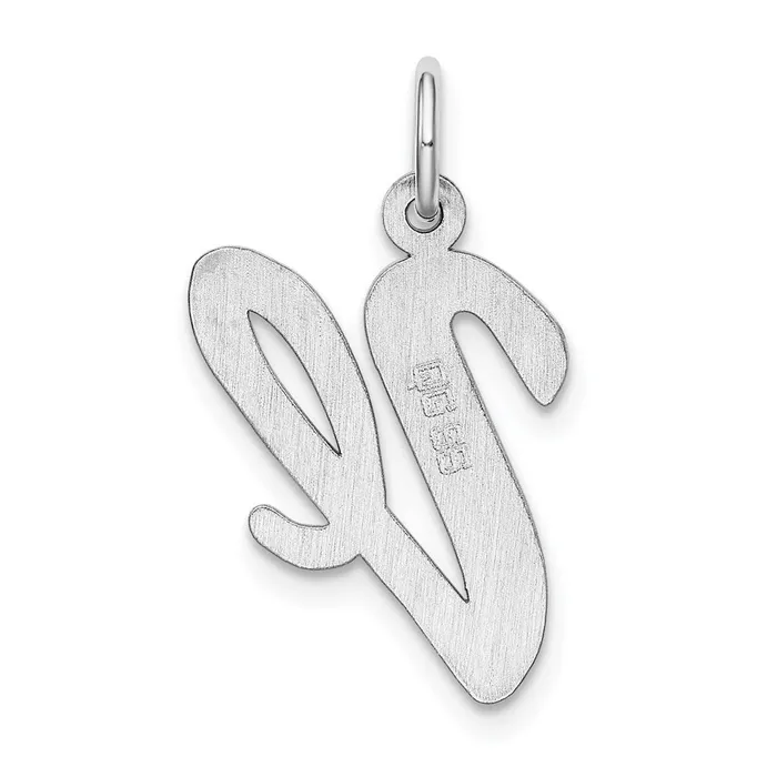 Necklaces Sterling Silver Rhodiumplated Script Letter V Initial Charm TreasureFineJewelers
