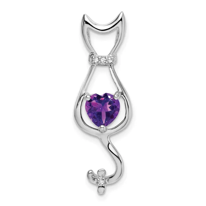 Necklaces TreasureFineJewelers 10k White Gold Amethyst and Diamond Cat Pendant Necklaces TreasureFineJewelers 10k White Gold Amethyst and Diamond Cat Pendant
