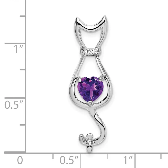Necklaces TreasureFineJewelers 10k White Gold Amethyst and Diamond Cat Pendant