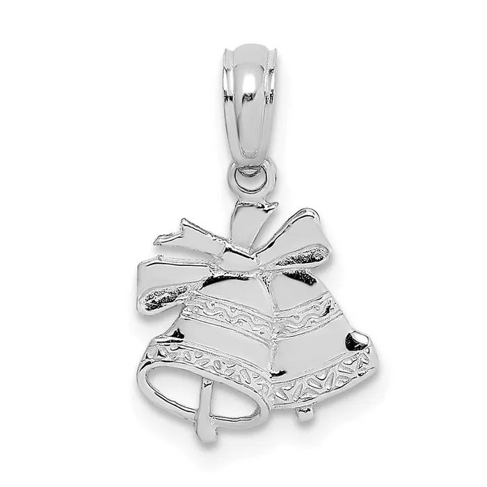 Necklaces TreasureFineJewelers 10K White Gold Polished Christmas Bells Pendant Necklaces TreasureFineJewelers 10K White Gold Polished Christmas Bells Pendant
