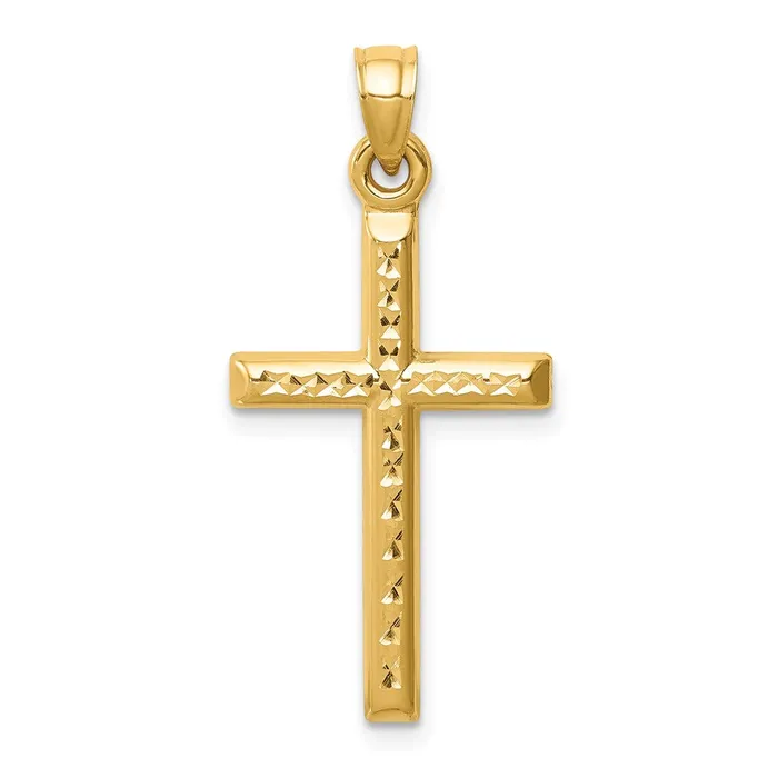 Necklaces TreasureFineJewelers 14k Hollow Diamondcut Cross Pendant