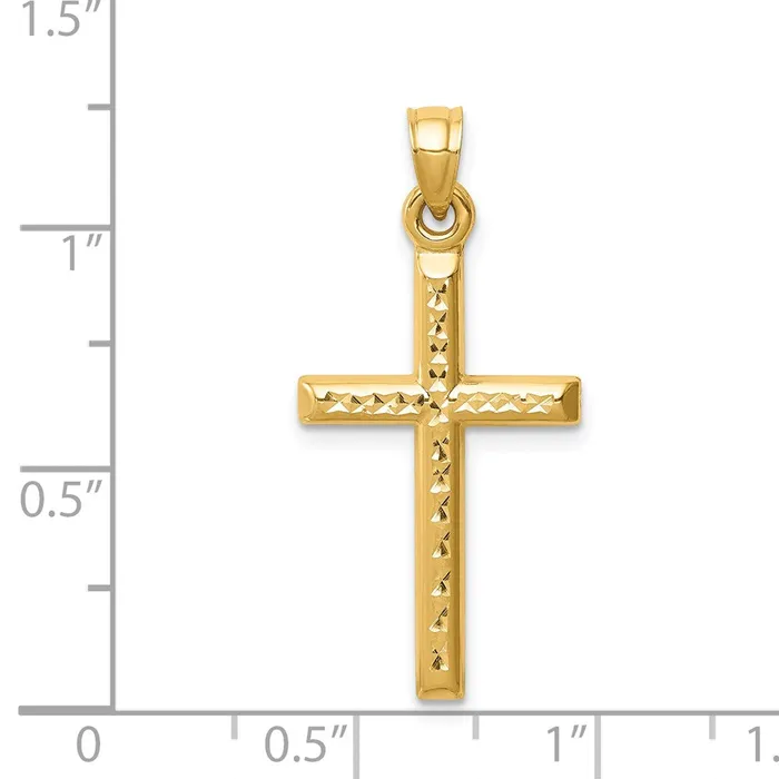 Necklaces TreasureFineJewelers 14k Hollow Diamondcut Cross Pendant