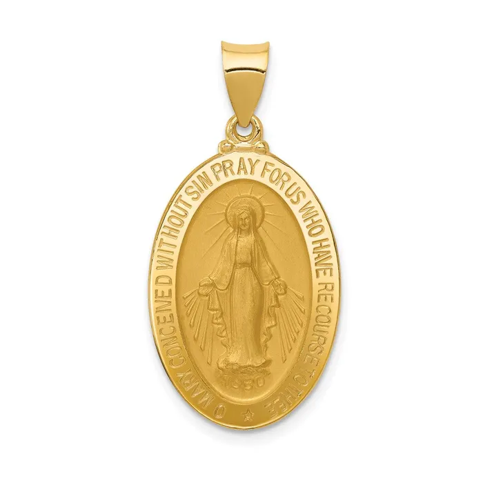 Necklaces TreasureFineJewelers 14k Hollow Miraculous Medal Oval Pendant