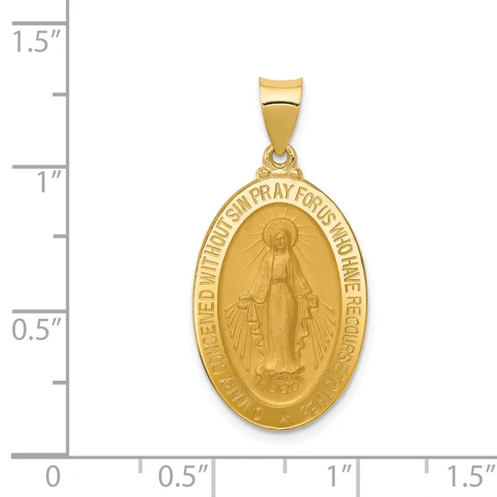 Necklaces TreasureFineJewelers 14k Hollow Miraculous Medal Oval Pendant