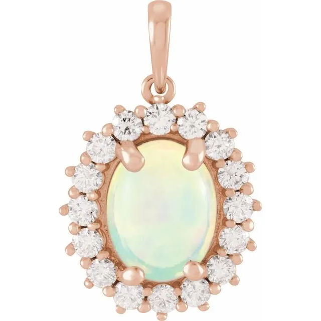 Necklaces TreasureFineJewelers 14K Rose Ethiopian Opal 12 CTW Diamond Pendant Necklaces TreasureFineJewelers 14K Rose Ethiopian Opal 12 CTW Diamond Pendant