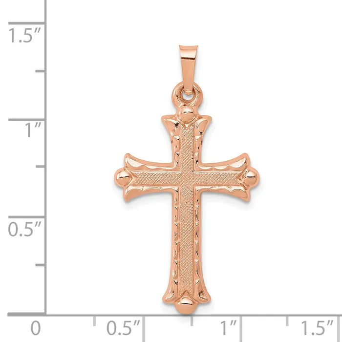 Necklaces TreasureFineJewelers 14K Rose Gold Brushed and Polished Budded Cross Pendant