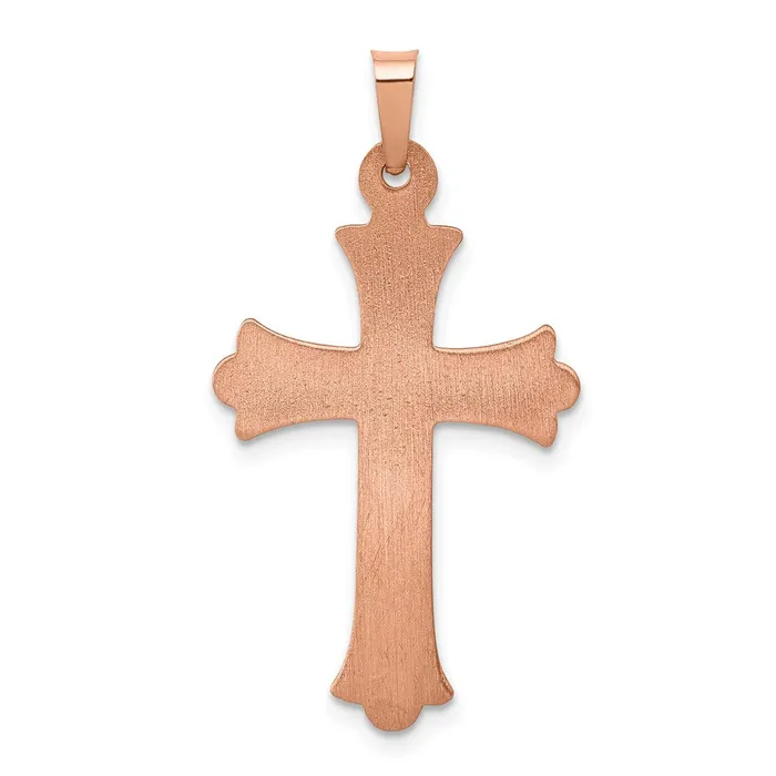 Necklaces TreasureFineJewelers 14K Rose Gold Brushed and Polished Budded Cross Pendant