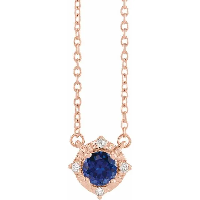 Necklaces TreasureFineJewelers 14K Rose Gold LabGrown Blue Sapphire 04 CTW Natural Diamond HaloStyle 18 Necklace Necklaces TreasureFineJewelers 14K Rose Gold LabGrown Blue Sapphire 04 CTW Natural Diamond HaloStyle 18 Necklace