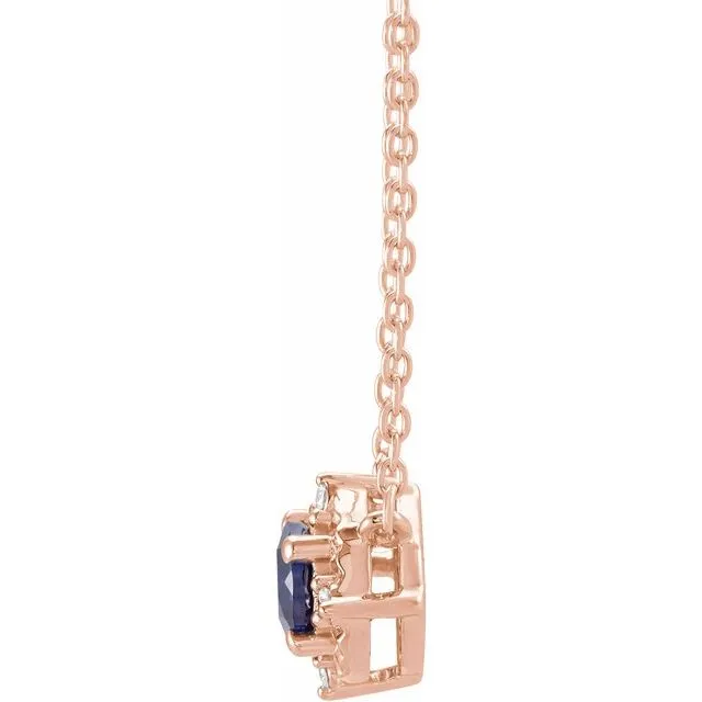 Necklaces TreasureFineJewelers 14K Rose Gold LabGrown Blue Sapphire 04 CTW Natural Diamond HaloStyle 18 Necklace