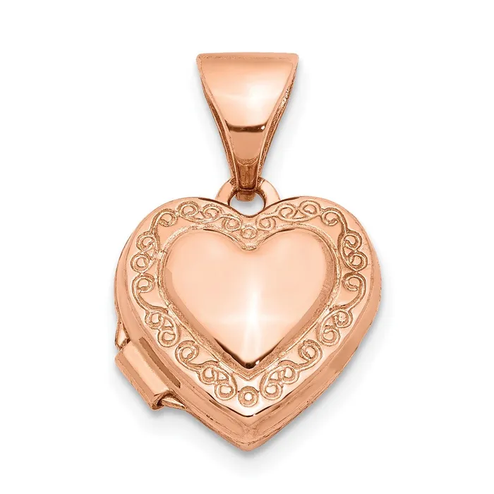 Necklaces TreasureFineJewelers 14k Rose Gold Polished 10mm HeartShaped Scrolled Locket Necklaces TreasureFineJewelers 14k Rose Gold Polished 10mm HeartShaped Scrolled Locket