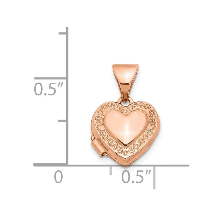 Necklaces TreasureFineJewelers 14k Rose Gold Polished 10mm HeartShaped Scrolled Locket