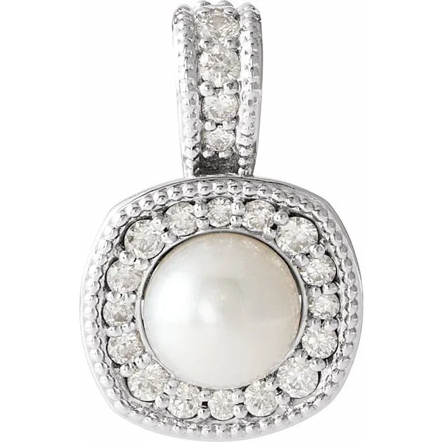 Necklaces TreasureFineJewelers 14K White Freshwater Cultured Pearl 14 CTW Diamond Pendant Necklaces TreasureFineJewelers 14K White Freshwater Cultured Pearl 14 CTW Diamond Pendant