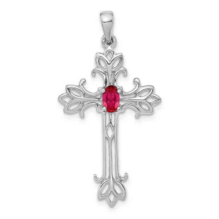 Necklaces TreasureFineJewelers 14k White Gold 5x3mm Oval Ruby cross pendant Necklaces TreasureFineJewelers 14k White Gold 5x3mm Oval Ruby cross pendant