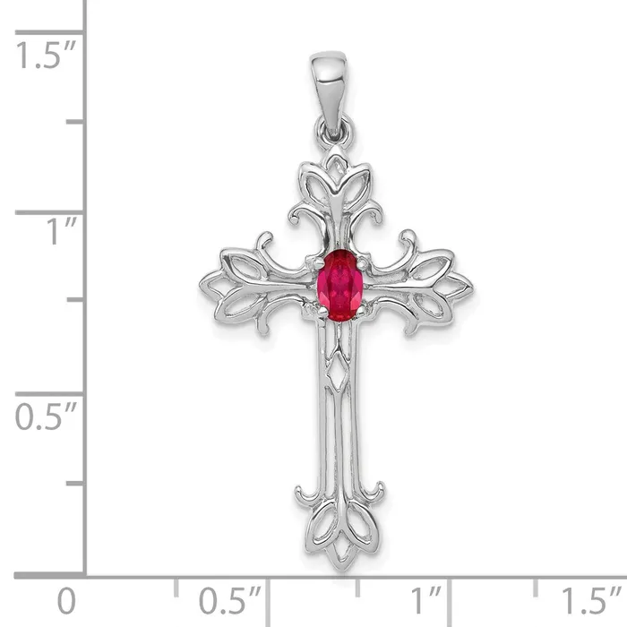 Necklaces TreasureFineJewelers 14k White Gold 5x3mm Oval Ruby cross pendant
