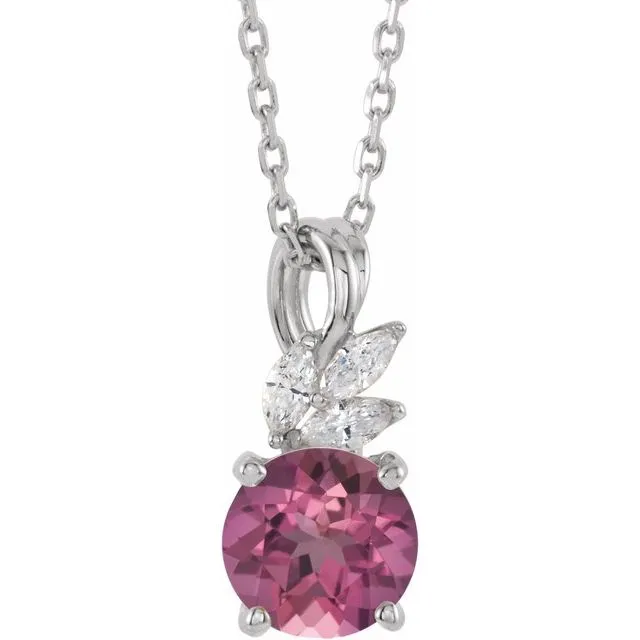 Necklaces TreasureFineJewelers 14K White Gold Natural Pink Tourmaline 110 CTW Natural Diamond 1618 Necklace