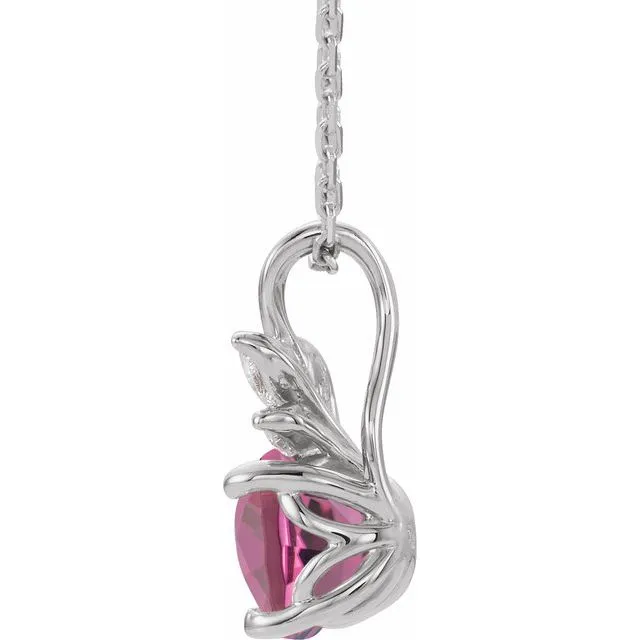 Necklaces TreasureFineJewelers 14K White Gold Natural Pink Tourmaline 110 CTW Natural Diamond 1618 Necklace