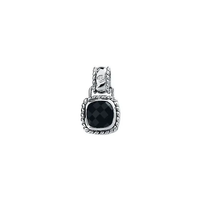Necklaces TreasureFineJewelers 14K White Gold Onyx 03 CT Diamond Rope Design Pendant Necklaces TreasureFineJewelers 14K White Gold Onyx 03 CT Diamond Rope Design Pendant