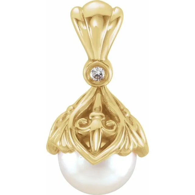 Necklaces TreasureFineJewelers 14K Yellow 775 mm Freshwater Cultured Pearl 02 CTW Diamond Fleurdelis Pendant Necklaces TreasureFineJewelers 14K Yellow 775 mm Freshwater Cultured Pearl 02 CTW Diamond Fleurdelis Pendant