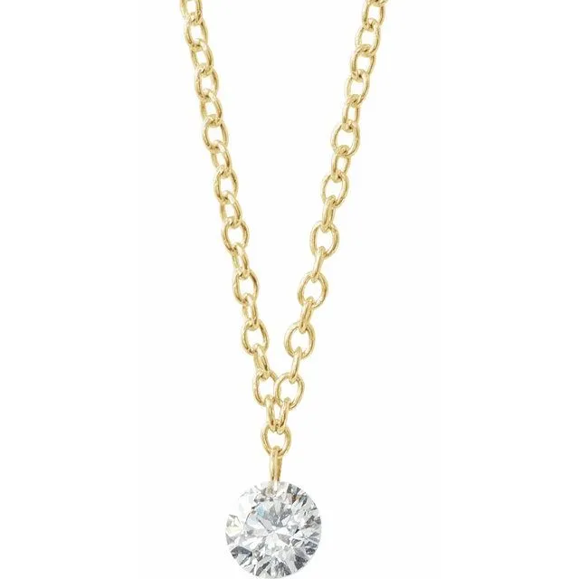 Necklaces TreasureFineJewelers 14K Yellow Gold 16 CT Drilled Natural Diamond Solitaire 1618 Necklace