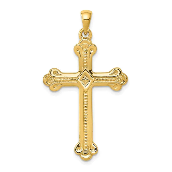 Necklaces TreasureFineJewelers 14k Yellow Gold Budded Cross Pendant