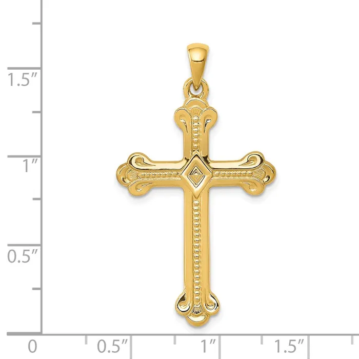 Necklaces TreasureFineJewelers 14k Yellow Gold Budded Cross Pendant