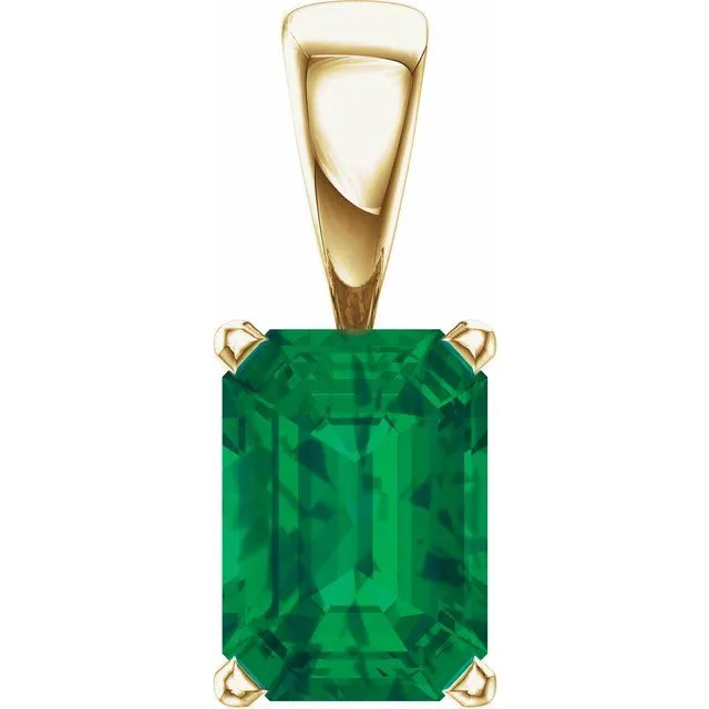 Necklaces TreasureFineJewelers 14K Yellow Gold LabGrown Emerald Solitiare Pendant Necklaces TreasureFineJewelers 14K Yellow Gold LabGrown Emerald Solitiare Pendant
