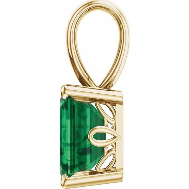 Necklaces TreasureFineJewelers 14K Yellow Gold LabGrown Emerald Solitiare Pendant
