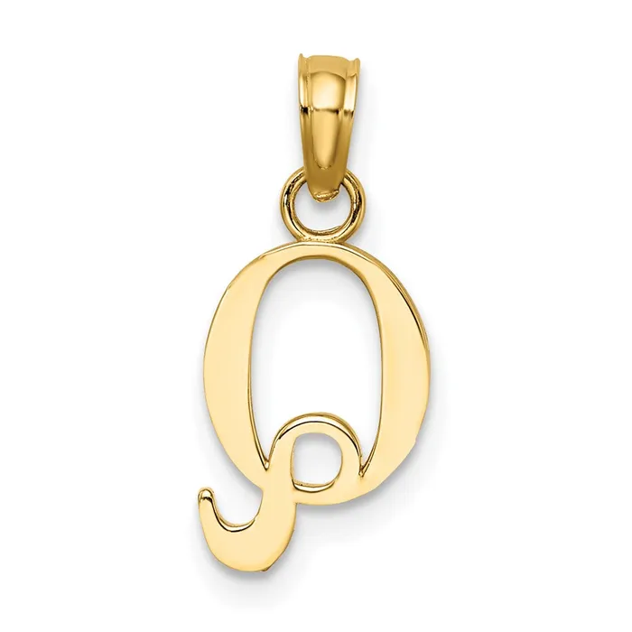 Necklaces TreasureFineJewelers 14k Yellow Gold Polished Block Letter Q Initial Pendant