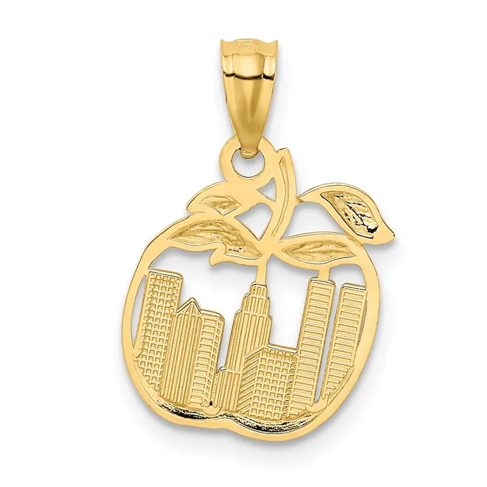 Necklaces TreasureFineJewelers 14k Yellow Gold Rhodium with White Gold Rhodium Cutout New York Skyline in Apple Pendant