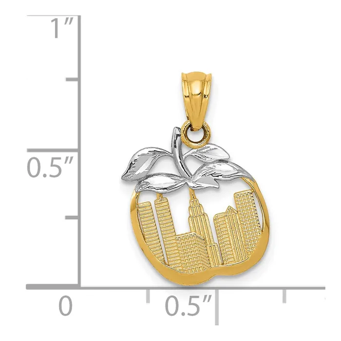 Necklaces TreasureFineJewelers 14k Yellow Gold Rhodium with White Gold Rhodium Cutout New York Skyline in Apple Pendant