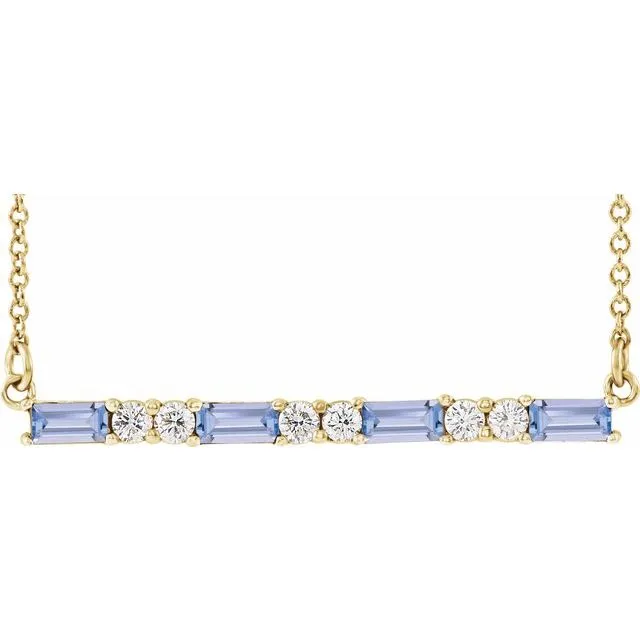 Necklaces TreasureFineJewelers 14K Yellow Tanzanite 15 CTW Diamond Bar 1618 Necklace Necklaces TreasureFineJewelers 14K Yellow Tanzanite 15 CTW Diamond Bar 1618 Necklace